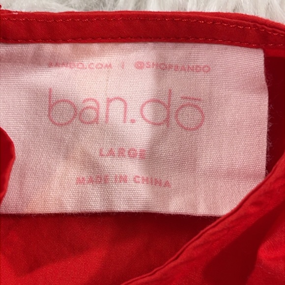 Ban.do Red Dress with Daisy White Floral Pattern Back Tie Front Pockets Sz Large - Picture 9 of 11